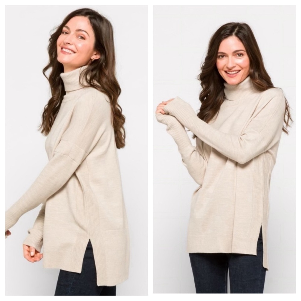 FRENCH CONNECTION Kanyon Tunic Length Turtlneck Pullover Size XL | Beige